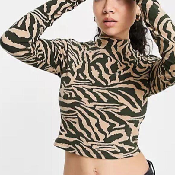 ASOS Noisy May Organic Cotton High Neck Zebra Print Top - Picture 14 of 14